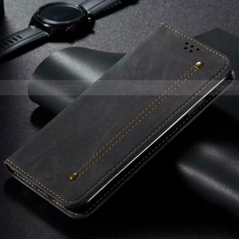 Handytasche Stand Schutzhülle Stoff H01 für Samsung Galaxy S20 Ultra 5G Schwarz