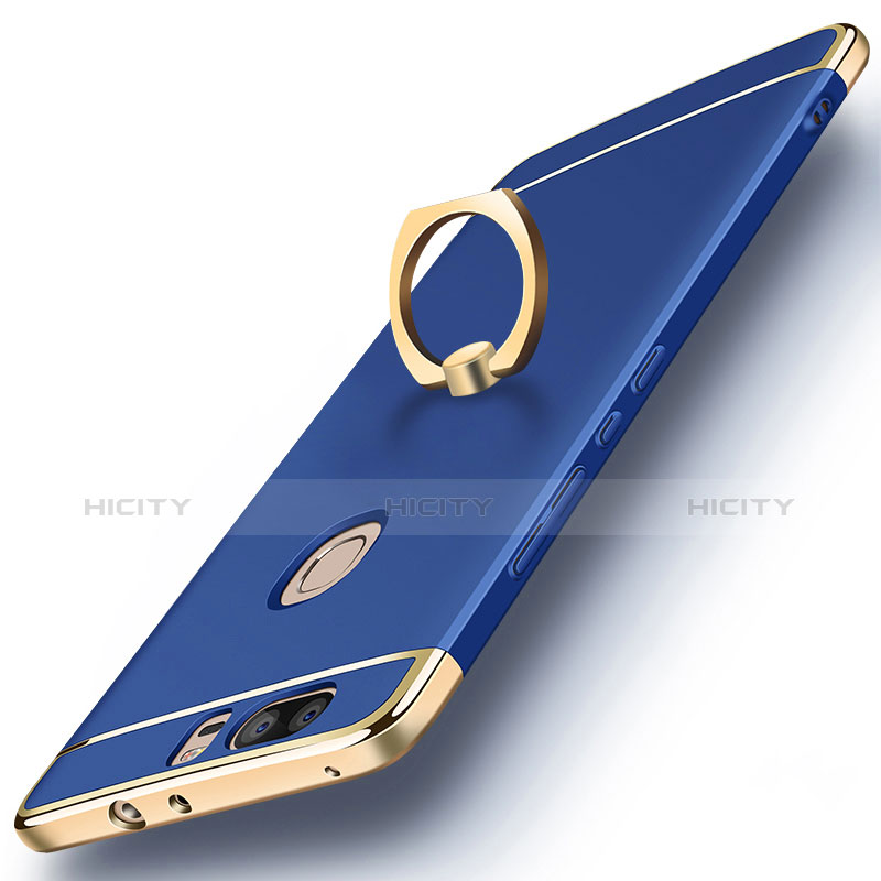 Hülle Luxus Metall Rahmen und Kunststoff mit Fingerring Ständer für Huawei Honor V8 Blau Plus