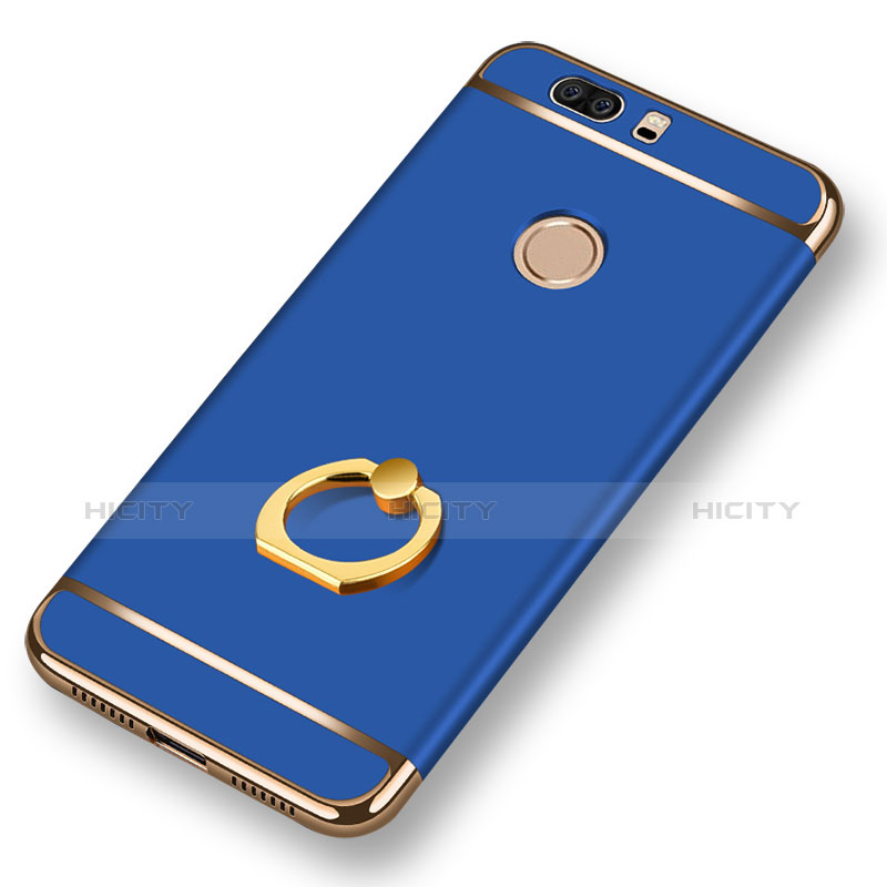 Hülle Luxus Metall Rahmen und Kunststoff mit Fingerring Ständer für Huawei Honor V8 Blau groß
