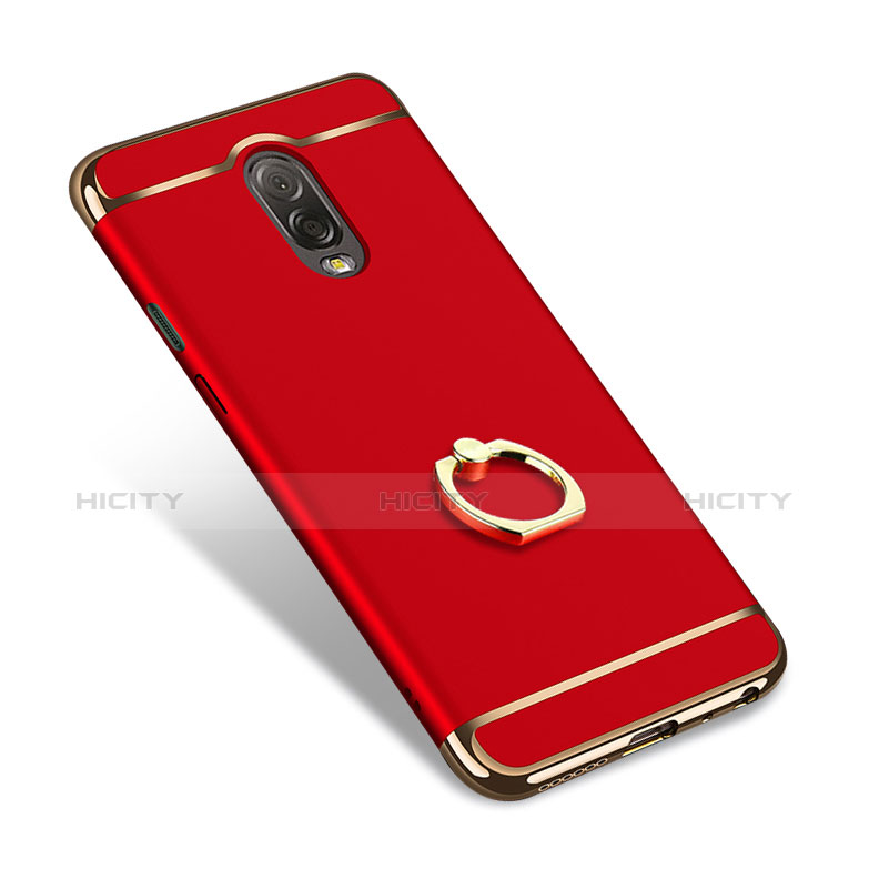 Hülle Luxus Metall Rahmen und Kunststoff mit Fingerring Ständer für Samsung Galaxy J7 Plus Rot groß