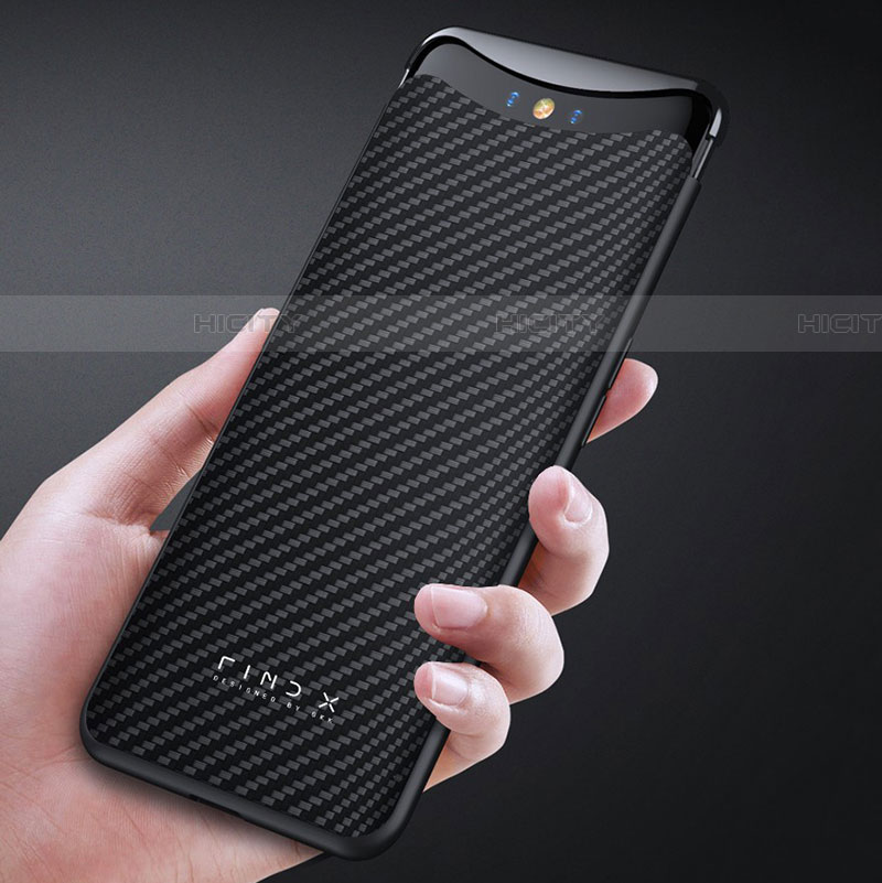 Kohlefaser Hülle Handyhülle Luxus Schutzhülle Tasche Köper T01 für Oppo Find X Schwarz groß