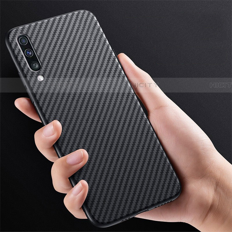 Kohlefaser Hülle Handyhülle Luxus Schutzhülle Tasche Köper T01 für Samsung Galaxy A70 Schwarz groß