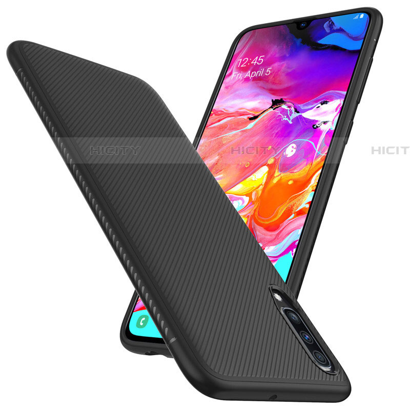 Kohlefaser Hülle Handyhülle Luxus Schutzhülle Tasche Köper T02 für Samsung Galaxy A70 Schwarz Plus