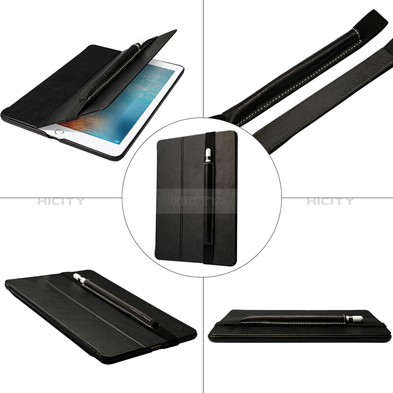 Leder Hülle Schreibzeug Schreibgerät Beutel Halter mit Abnehmbare Gummiband P01 für Apple Pencil Apple iPad Pro 9.7 Schwarz groß