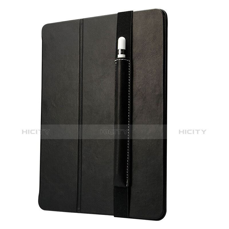 Leder Hülle Schreibzeug Schreibgerät Beutel Halter mit Abnehmbare Gummiband P01 für Apple Pencil Apple New iPad 9.7 (2017) Schwarz groß