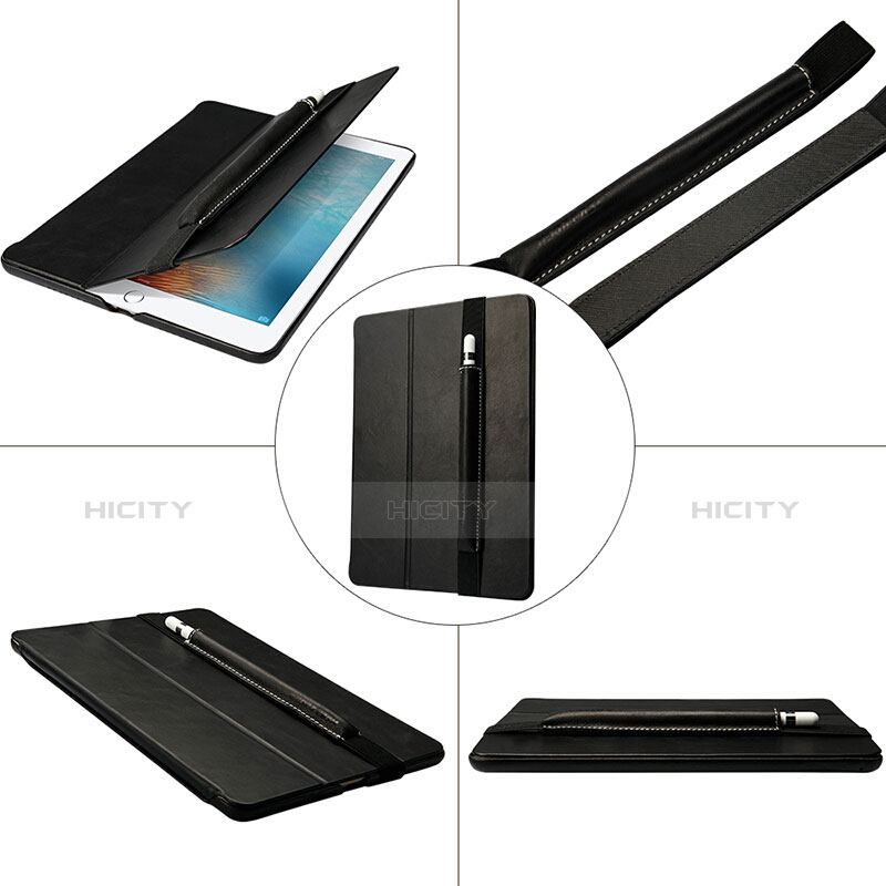 Leder Hülle Schreibzeug Schreibgerät Beutel Halter mit Abnehmbare Gummiband P01 für Apple Pencil Apple New iPad 9.7 (2017) Schwarz groß