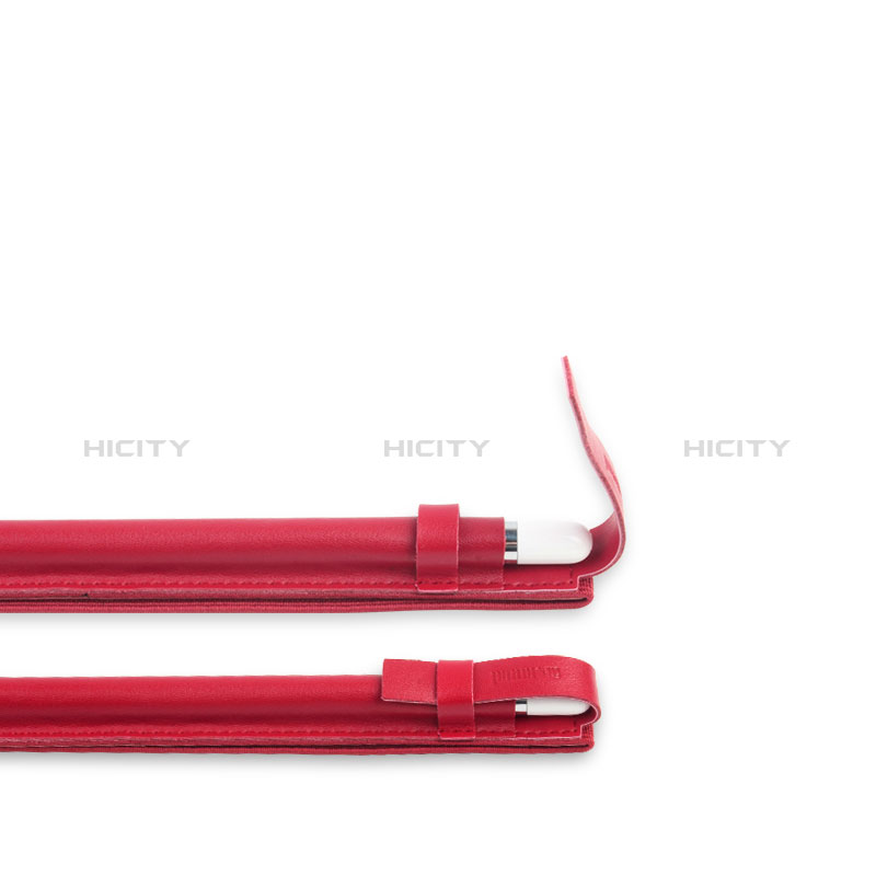 Leder Hülle Schreibzeug Schreibgerät Beutel Halter mit Abnehmbare Gummiband P04 für Apple Pencil Apple iPad Pro 12.9 (2017) Rot groß