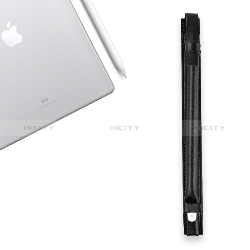 Leder Hülle Schreibzeug Schreibgerät Beutel Halter mit Abnehmbare Gummiband P04 für Apple Pencil Apple iPad Pro 12.9 (2017) Schwarz groß