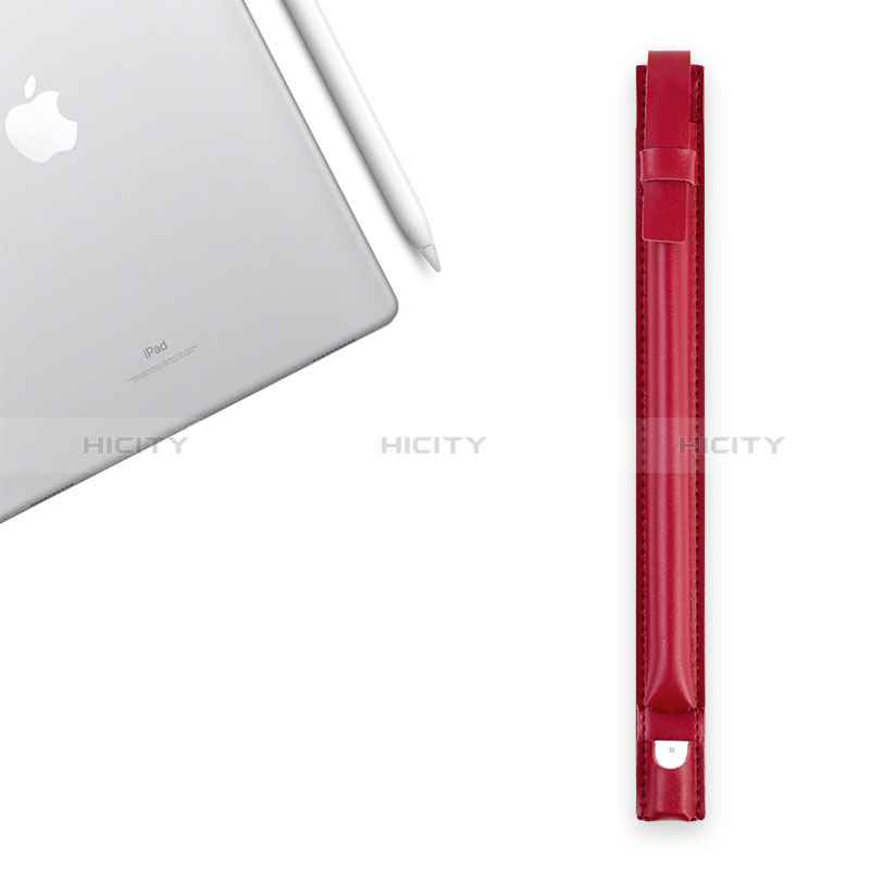 Leder Hülle Schreibzeug Schreibgerät Beutel Halter mit Abnehmbare Gummiband P04 für Apple Pencil Apple iPad Pro 12.9 Rot groß