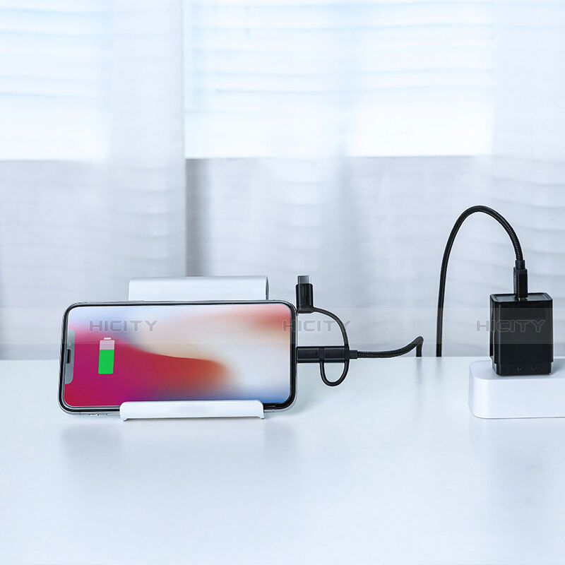 Lightning USB Ladekabel Kabel Android Micro USB C01 für Apple iPhone Xs Schwarz groß