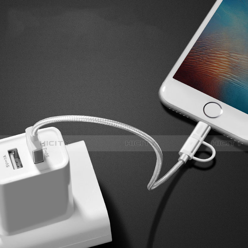 Lightning USB Ladekabel Kabel Android Micro USB C01 für Apple iPhone Xs Silber