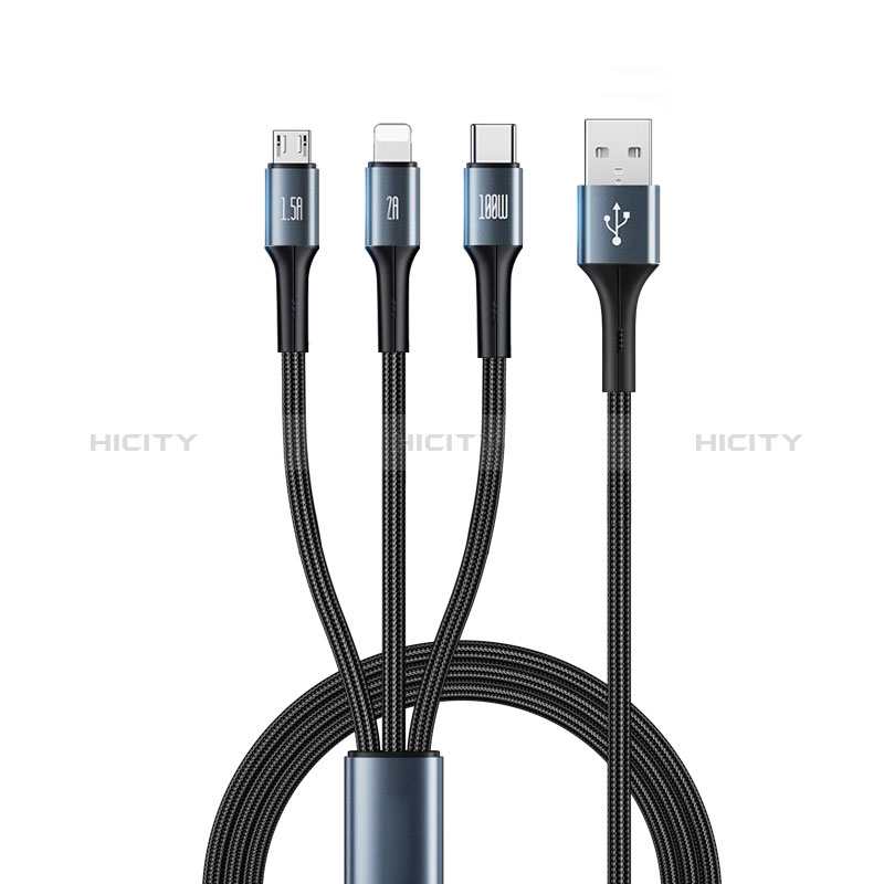 Lightning USB Ladekabel Kabel Android Micro USB Type-C 100W H01 für Apple iPad Pro 11 (2022) Schwarz