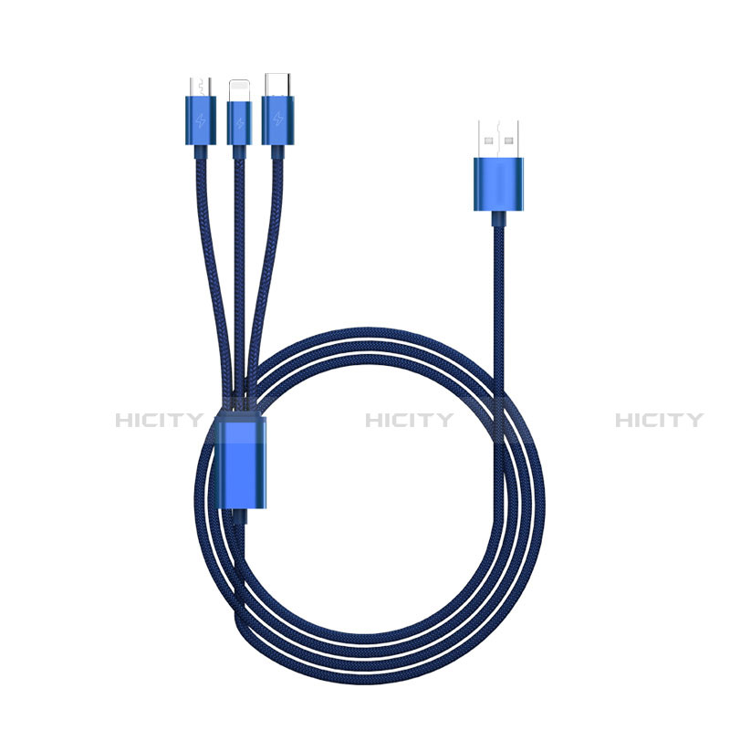 Lightning USB Ladekabel Kabel Android Micro USB Type-C ML02 Blau Plus