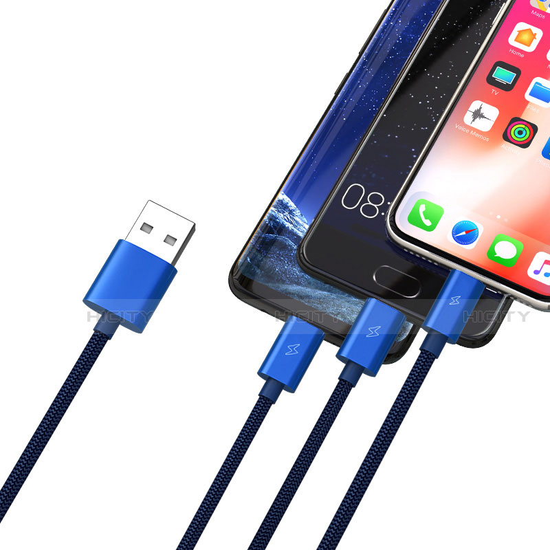 Lightning USB Ladekabel Kabel Android Micro USB Type-C ML02 Blau groß