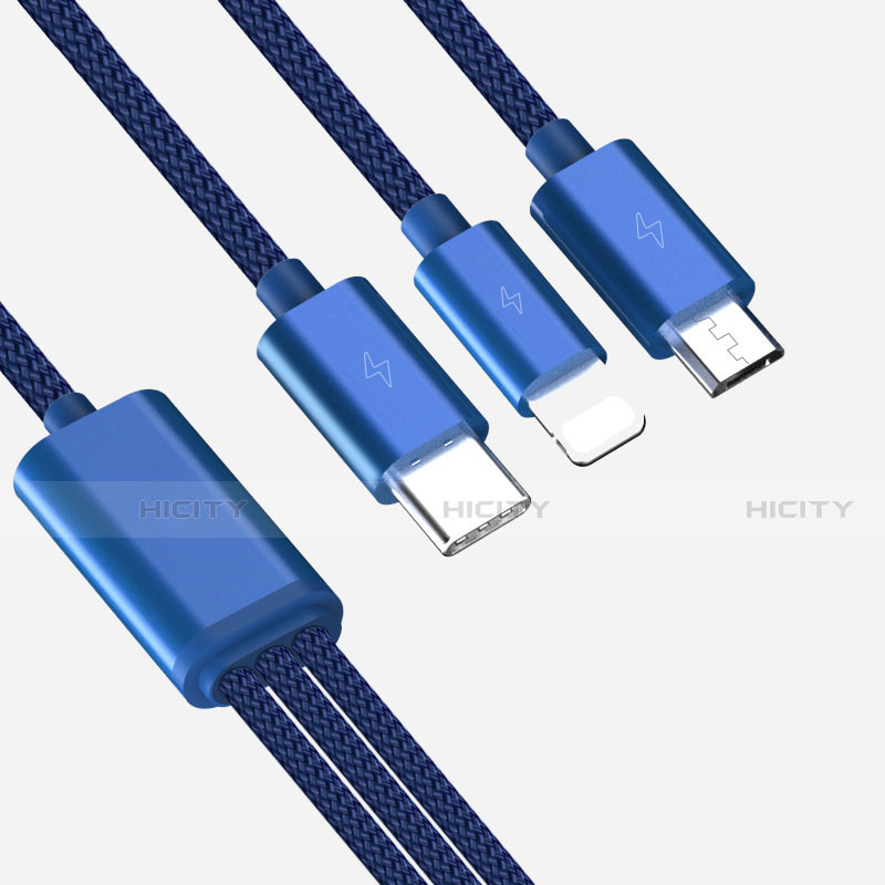 Lightning USB Ladekabel Kabel Android Micro USB Type-C ML02 Blau groß