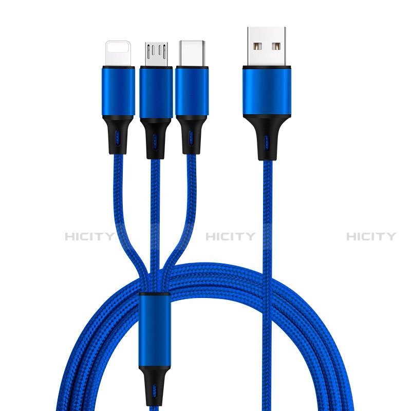 Lightning USB Ladekabel Kabel Android Micro USB Type-C ML08 Blau Plus