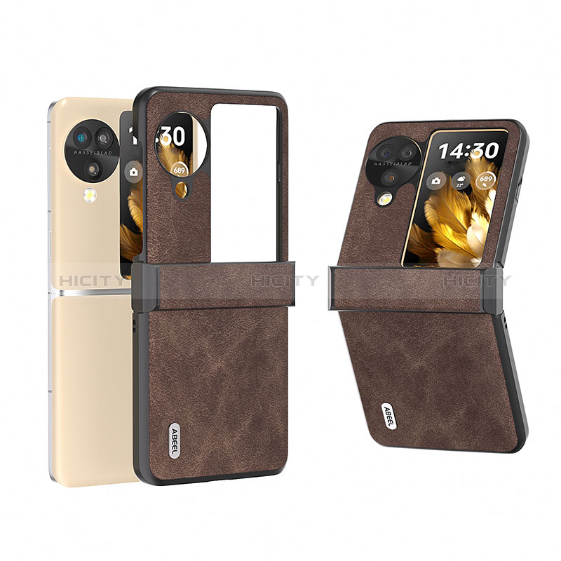 Luxus Leder Hülle Handyhülle und Kunststoff Schutzhülle Hartschalen Tasche BH1 für Oppo Find N3 Flip 5G Braun