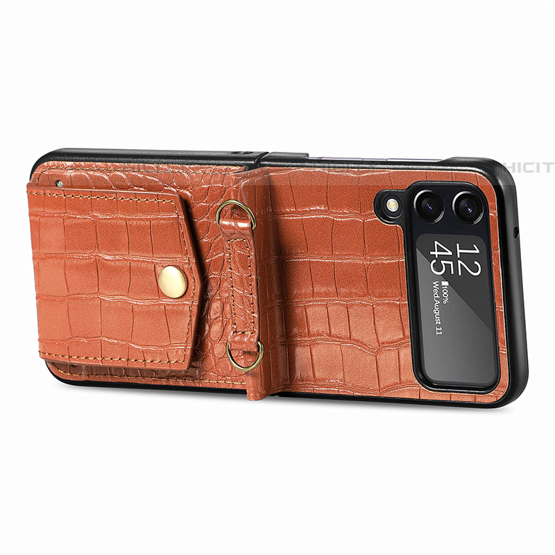 Luxus Leder Hülle Handyhülle und Kunststoff Schutzhülle Hartschalen Tasche H03 für Samsung Galaxy Z Flip4 5G groß