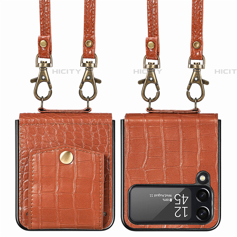 Luxus Leder Hülle Handyhülle und Kunststoff Schutzhülle Hartschalen Tasche H03 für Samsung Galaxy Z Flip4 5G groß