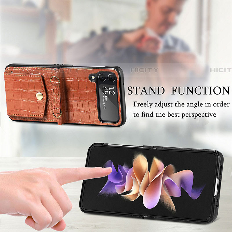 Luxus Leder Hülle Handyhülle und Kunststoff Schutzhülle Hartschalen Tasche H03 für Samsung Galaxy Z Flip4 5G groß