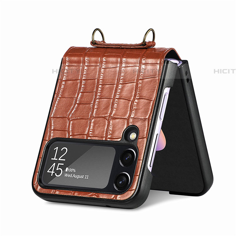 Luxus Leder Hülle Handyhülle und Kunststoff Schutzhülle Hartschalen Tasche H03 für Samsung Galaxy Z Flip4 5G groß