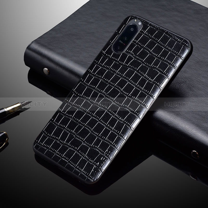 Luxus Leder Hülle Handyhülle und Kunststoff Schutzhülle Hartschalen Tasche S01 für Sony Xperia 5 IV groß