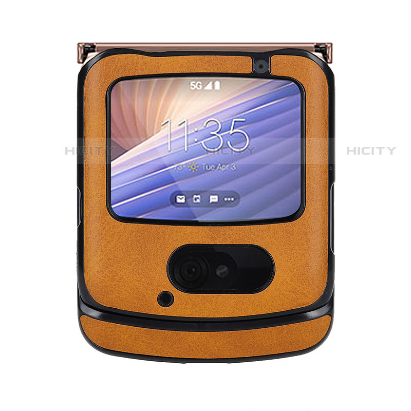Luxus Leder Hülle Handyhülle und Kunststoff Schutzhülle Hartschalen Tasche S02 für Motorola Moto RAZR (2022) 5G Braun Plus