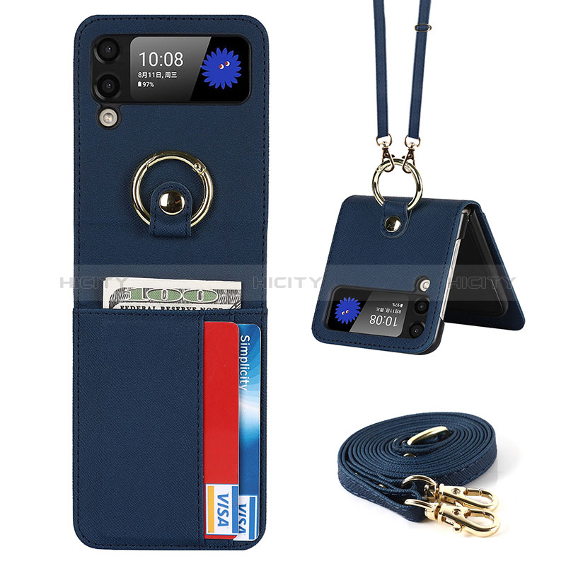 Luxus Leder Hülle Handyhülle und Kunststoff Schutzhülle Hartschalen Tasche S03 für Samsung Galaxy Z Flip3 5G Blau
