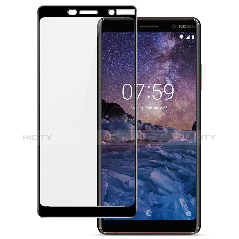 Schutzfolie Full Coverage Displayschutzfolie Panzerfolie Gehärtetes Glas Glasfolie Skins zum Aufkleben Panzerglas für Nokia 7 Plus Schwarz