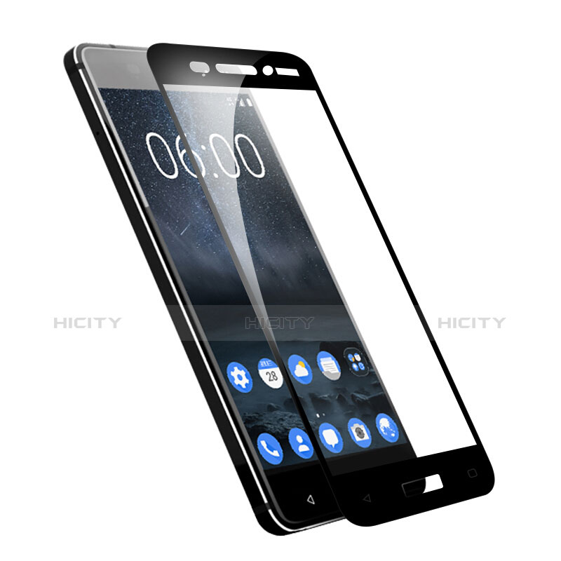 Schutzfolie Full Coverage Displayschutzfolie Panzerfolie Skins zum Aufkleben Gehärtetes Glas Glasfolie F02 für Nokia 6 Schwarz groß