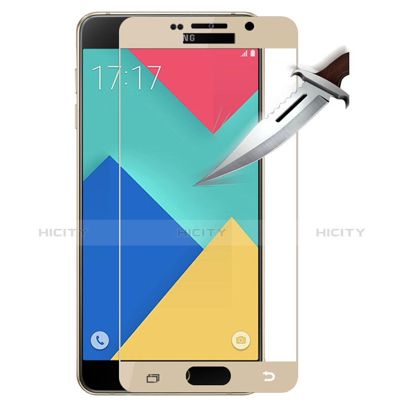 Schutzfolie Full Coverage Displayschutzfolie Panzerfolie Skins zum Aufkleben Gehärtetes Glas Glasfolie F02 für Samsung Galaxy A9 (2016) A9000 Gold