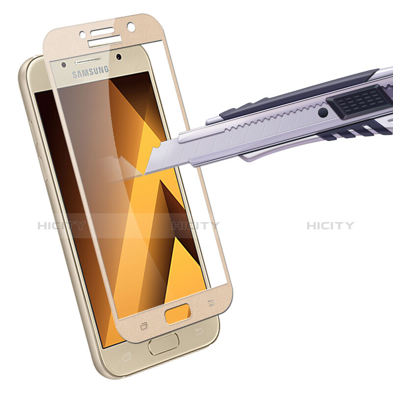 Schutzfolie Full Coverage Displayschutzfolie Panzerfolie Skins zum Aufkleben Gehärtetes Glas Glasfolie F03 für Samsung Galaxy A3 (2017) SM-A320F Gold groß
