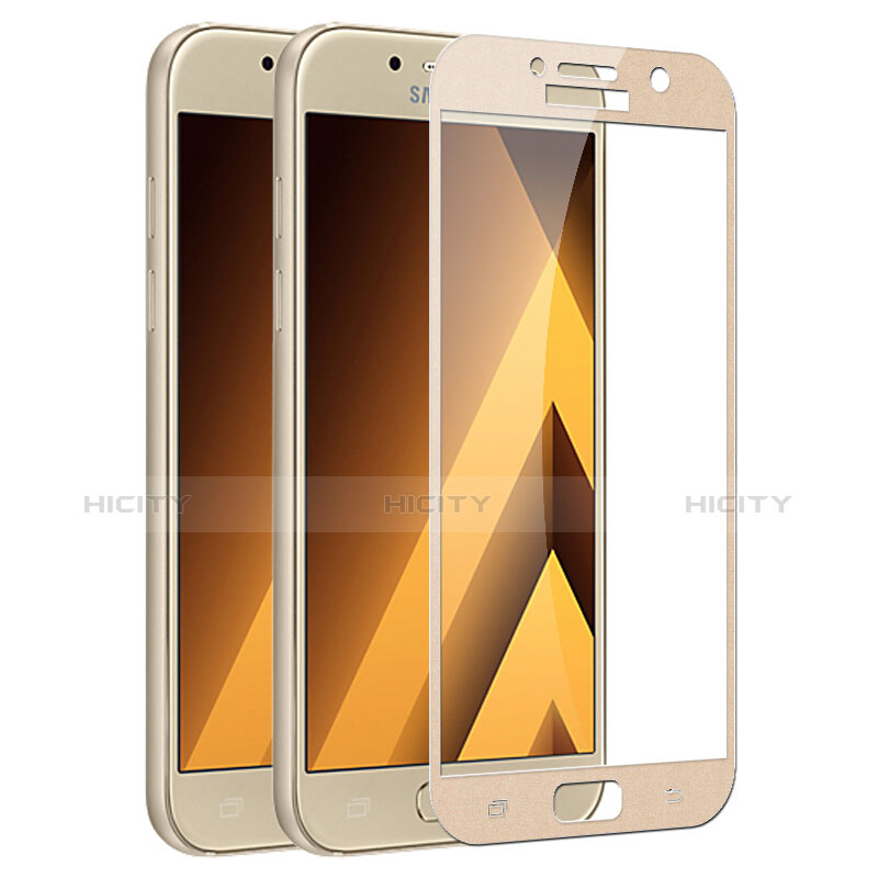 Schutzfolie Full Coverage Displayschutzfolie Panzerfolie Skins zum Aufkleben Gehärtetes Glas Glasfolie F03 für Samsung Galaxy A7 (2017) A720F Gold Plus