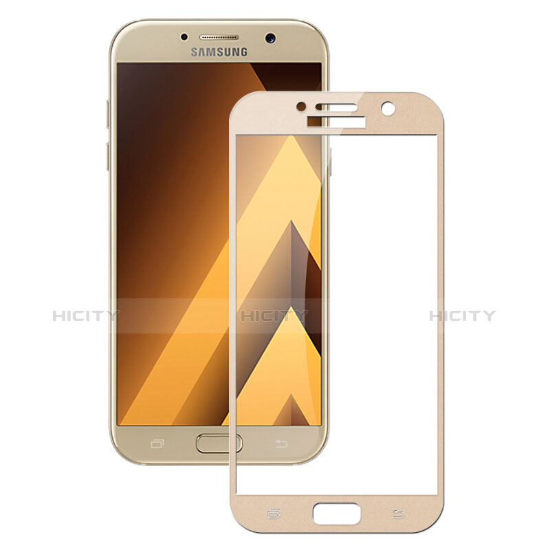 Schutzfolie Full Coverage Displayschutzfolie Panzerfolie Skins zum Aufkleben Gehärtetes Glas Glasfolie F03 für Samsung Galaxy A7 (2017) A720F Gold groß