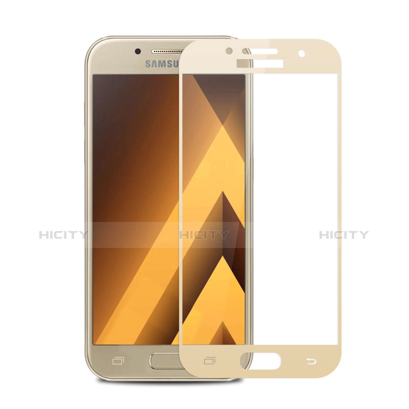 Schutzfolie Full Coverage Displayschutzfolie Panzerfolie Skins zum Aufkleben Gehärtetes Glas Glasfolie F05 für Samsung Galaxy A3 (2017) SM-A320F Gold groß