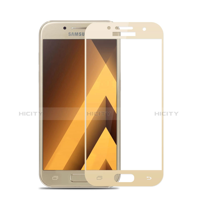 Schutzfolie Full Coverage Displayschutzfolie Panzerfolie Skins zum Aufkleben Gehärtetes Glas Glasfolie F05 für Samsung Galaxy A7 (2017) A720F Gold groß