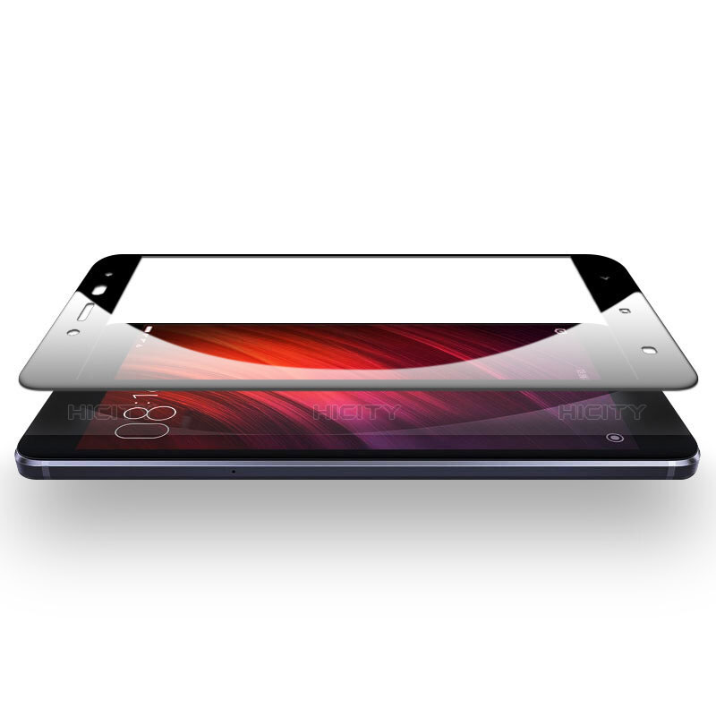 Schutzfolie Full Coverage Displayschutzfolie Panzerfolie Skins zum Aufkleben Gehärtetes Glas Glasfolie F05 für Xiaomi Redmi Note 4 Standard Edition Schwarz groß