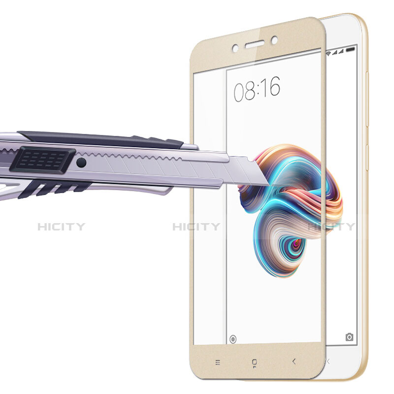Schutzfolie Full Coverage Displayschutzfolie Panzerfolie Skins zum Aufkleben Gehärtetes Glas Glasfolie für Xiaomi Redmi 5A Gold groß