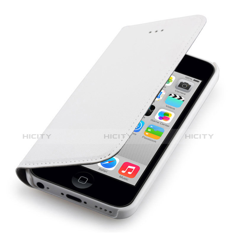 Schutzhülle Flip Tasche Leder für Apple iPhone 5C Weiß groß