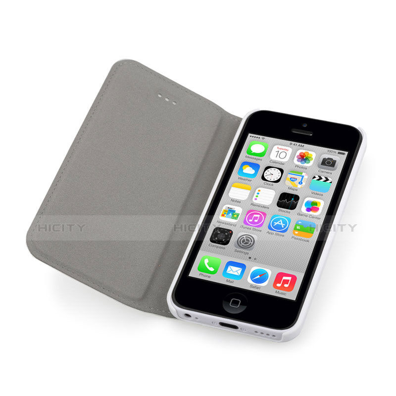 Schutzhülle Flip Tasche Leder für Apple iPhone 5C Weiß groß