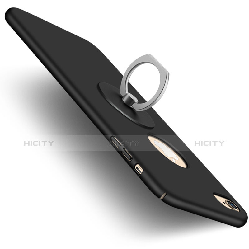 Schutzhülle Kunststoff Tasche Matt Loch mit Fingerring Ständer für Apple iPhone 6S Plus Schwarz Plus