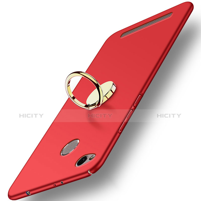 Schutzhülle Kunststoff Tasche Matt mit Fingerring Ständer A02 für Xiaomi Redmi 3S Rot Plus