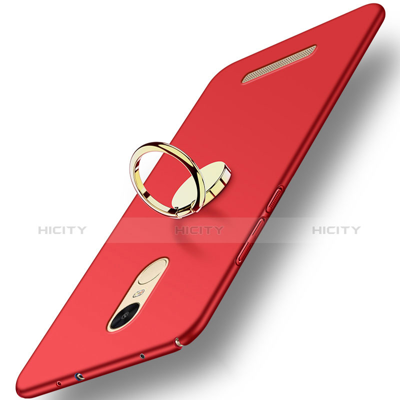 Schutzhülle Kunststoff Tasche Matt mit Fingerring Ständer A02 für Xiaomi Redmi Note 3 MediaTek Rot Plus
