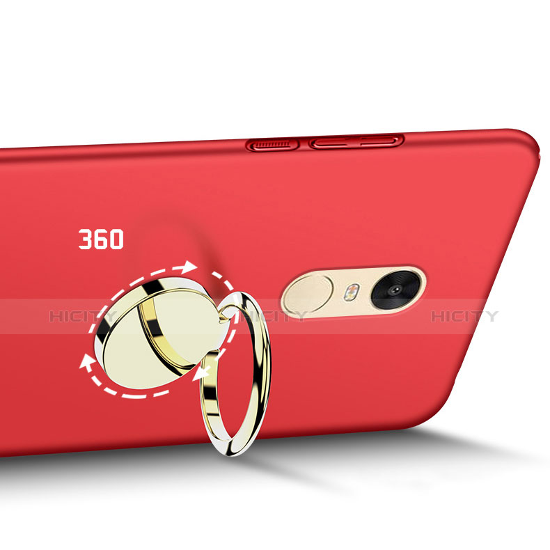 Schutzhülle Kunststoff Tasche Matt mit Fingerring Ständer A02 für Xiaomi Redmi Note 3 MediaTek Rot groß