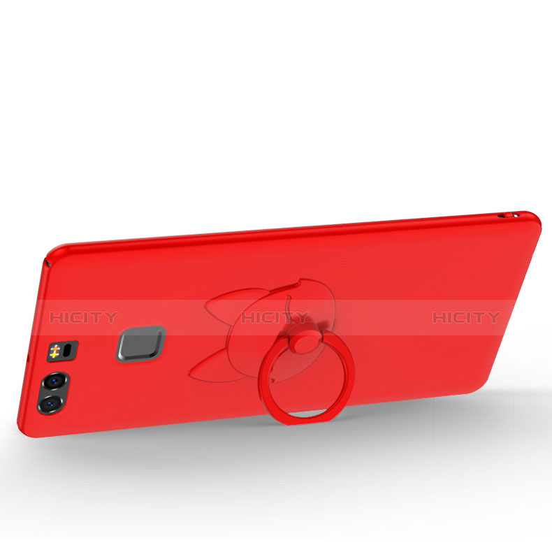 Schutzhülle Kunststoff Tasche Matt mit Fingerring Ständer A03 für Huawei P9 Plus Rot groß