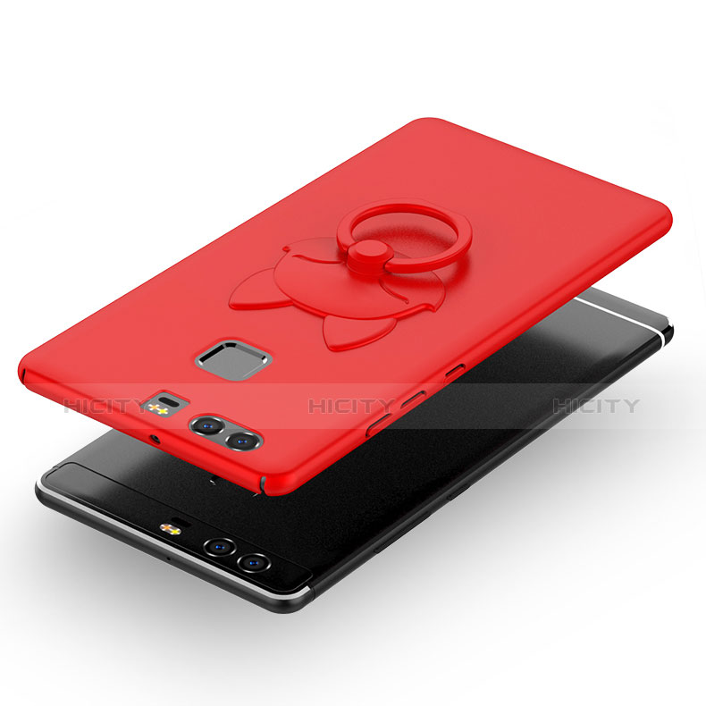 Schutzhülle Kunststoff Tasche Matt mit Fingerring Ständer A03 für Huawei P9 Rot groß