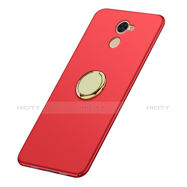 Schutzhülle Kunststoff Tasche Matt mit Fingerring Ständer A03 für Huawei Y7 Prime Rot groß