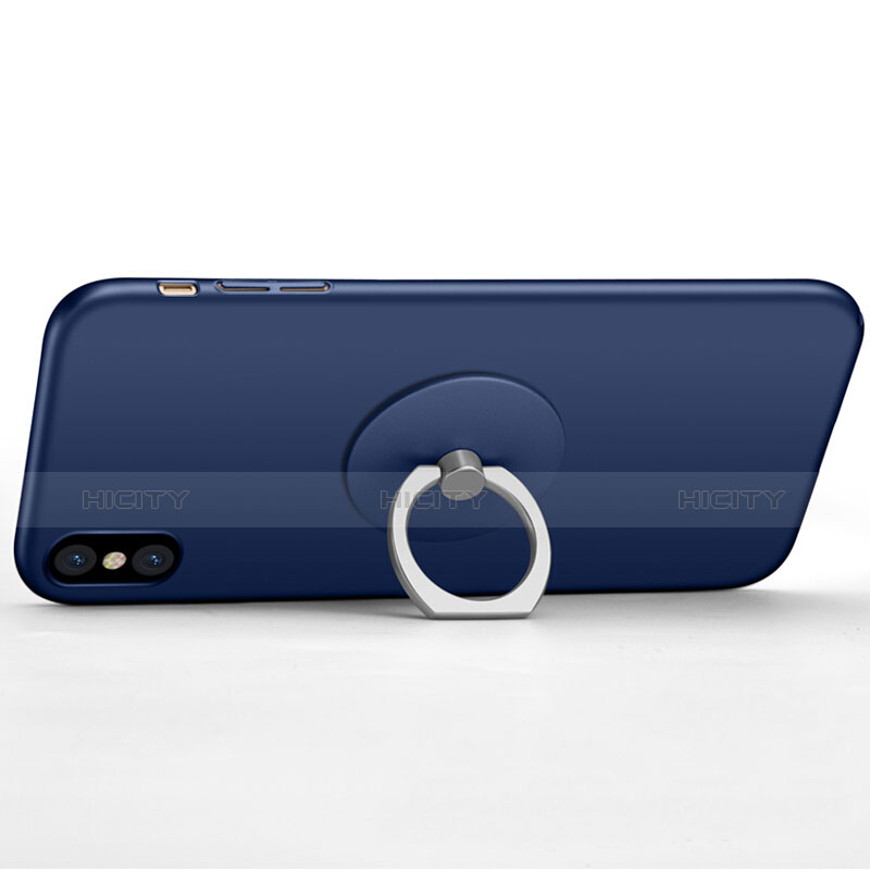Schutzhülle Kunststoff Tasche Matt mit Fingerring Ständer für Apple iPhone Xs Max Blau