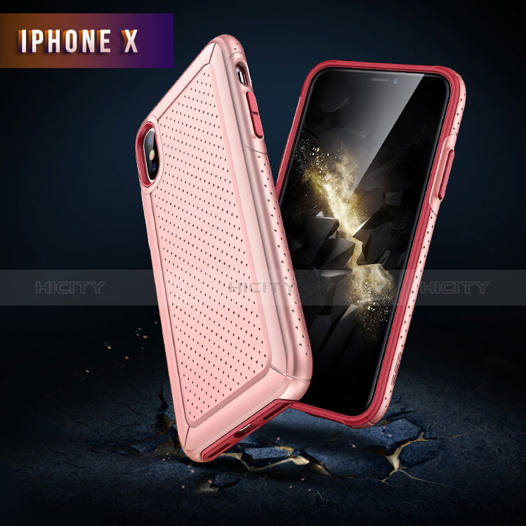 Schutzhülle Kunststoff und Silikon Hülle Punkte Loch für Apple iPhone Xs Max Rosa groß