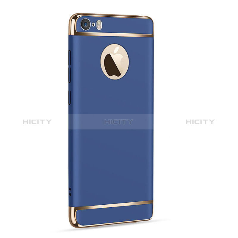 Schutzhülle Luxus Metall Rahmen und Kunststoff F02 für Apple iPhone SE Blau groß